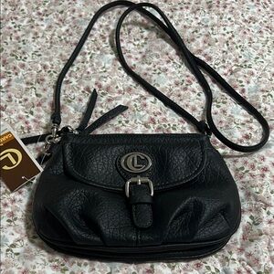 Chic Black Crossbody Bag with Buckle Detail